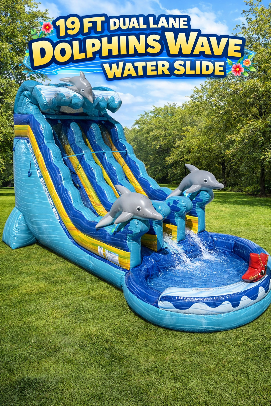 19 FT 2 Lane Dolphins Wave Water Slide (Wet and Dry)