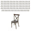 Brown chair with cross-back design in front of a grid of smaller identical chairs on a white background