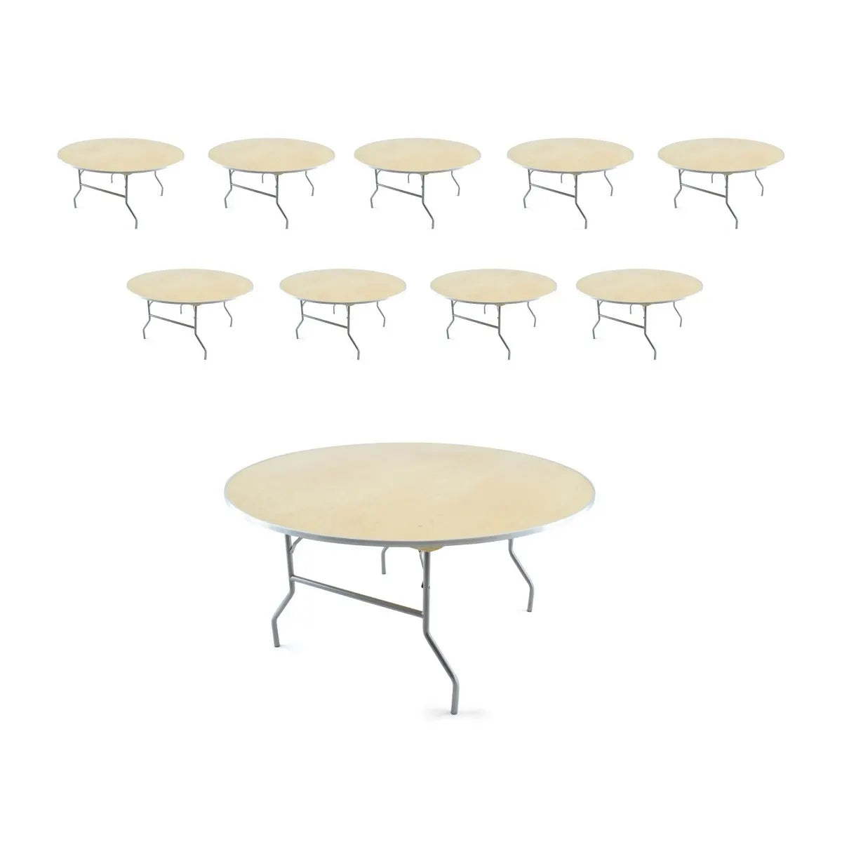 10 -60'' Round Heavy Duty Birchwood Folding Tables Bundle