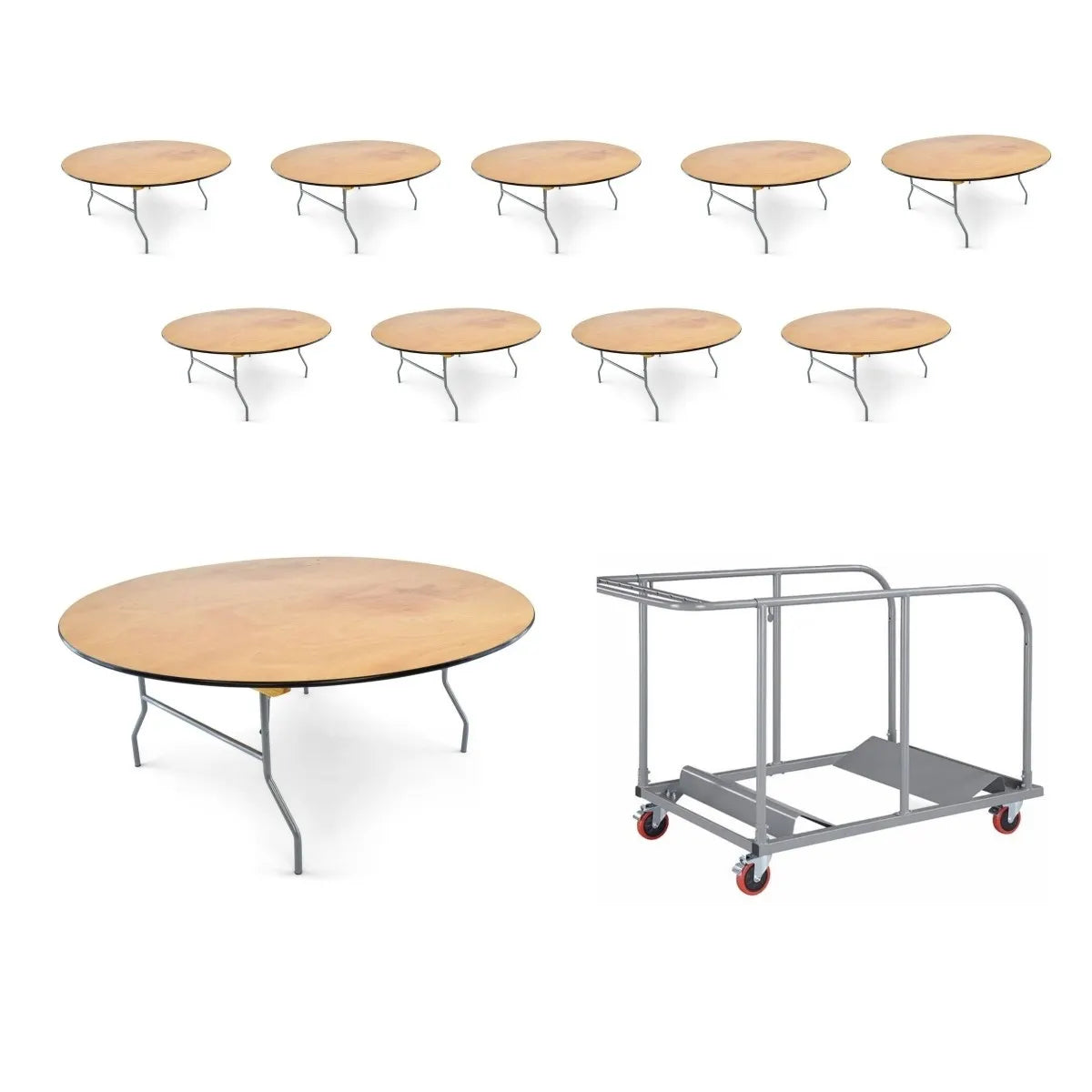 10 - 72" Wood Folding Table and Universal Table Cart Bundle