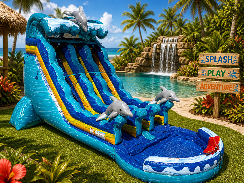 19 FT 2 Lane Dolphins Wave Water Slide.