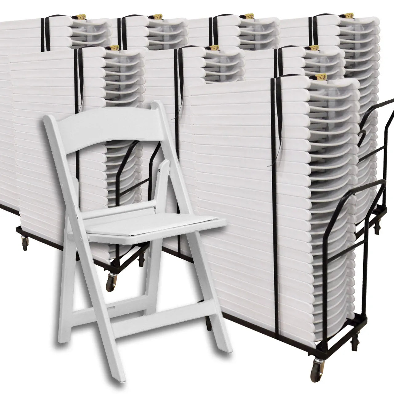 200 TitanPRO Resin Folding Chairs with 8 Dollies and 8 straps bundle