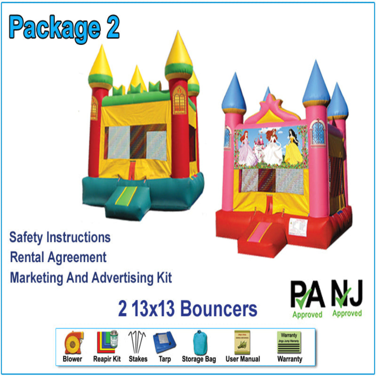 Package 2J – Dual 2 13x13 Bounce House Package Main image