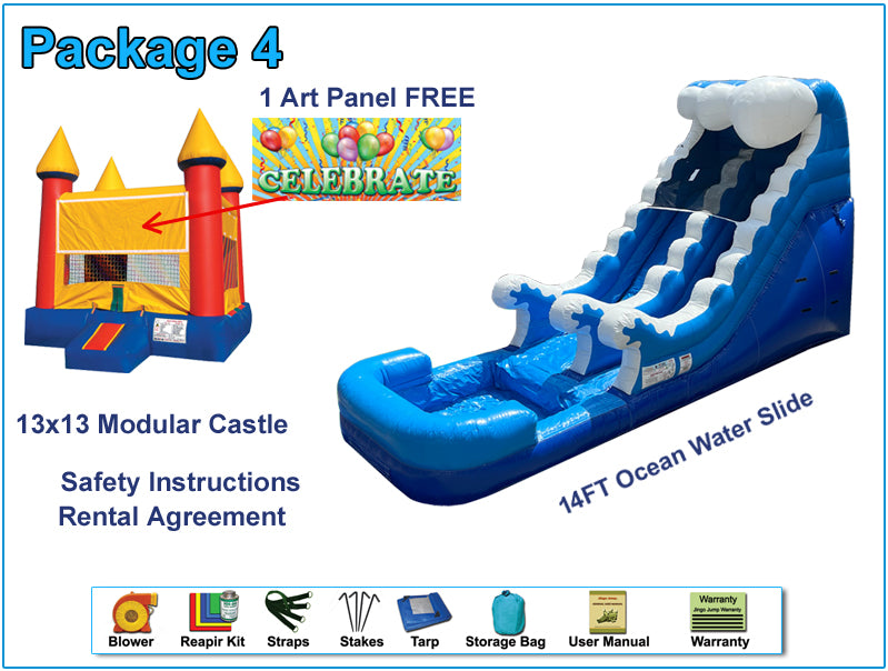 Package 4J – Modular Castle Bounce House + 14FT Ocean Water Slide Main image