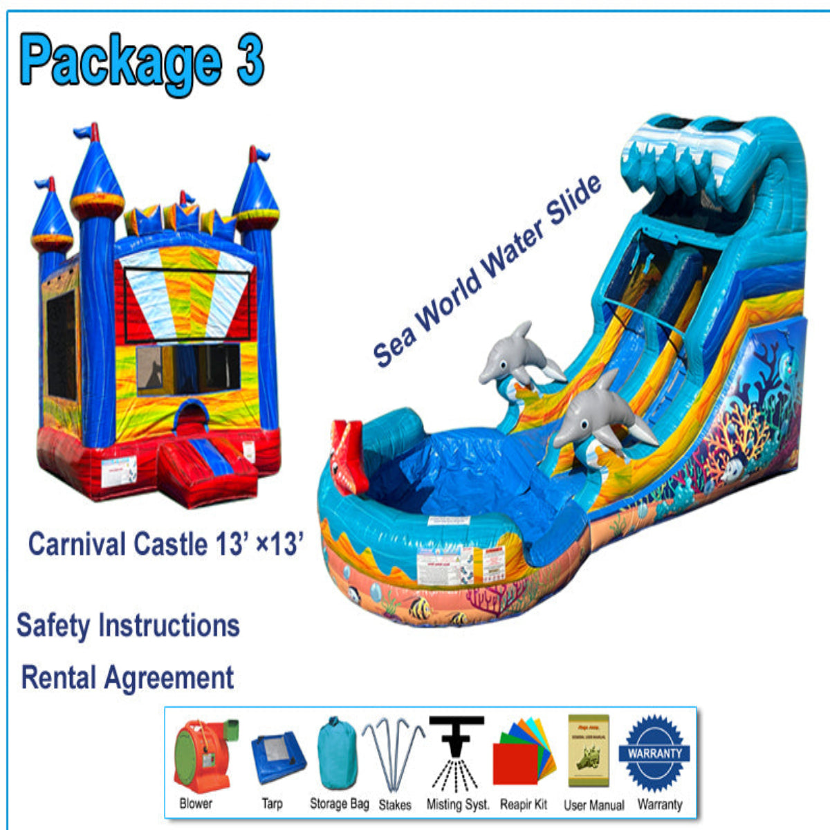 Package 3J – Carnival Bounce House + Sea World Water Slide Combo Main image