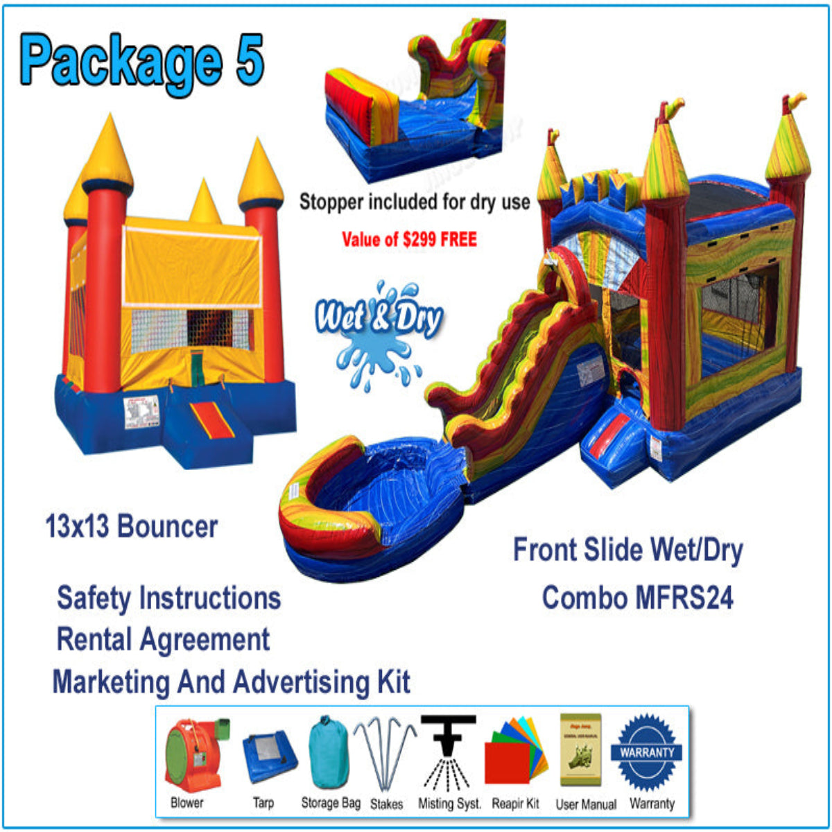Package 5J – 13x13 Bounce House + Front Slide Wet/Dry Combo Main image