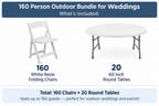 160 Person Outdoor Bundle for Weddings - 160 Resin Folding Chairs and 20 Round Tables 60 Inch