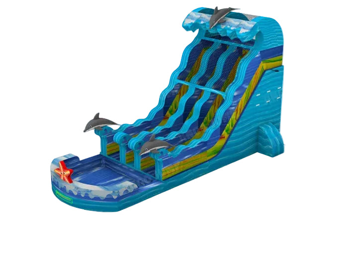 19 FT 2 Lane Dolphins Wave Water Slide (Wet and Dry)