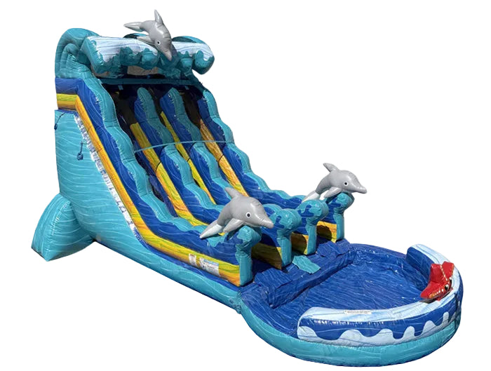19 FT 2 Lane Dolphins Wave Water Slide (Wet and Dry)