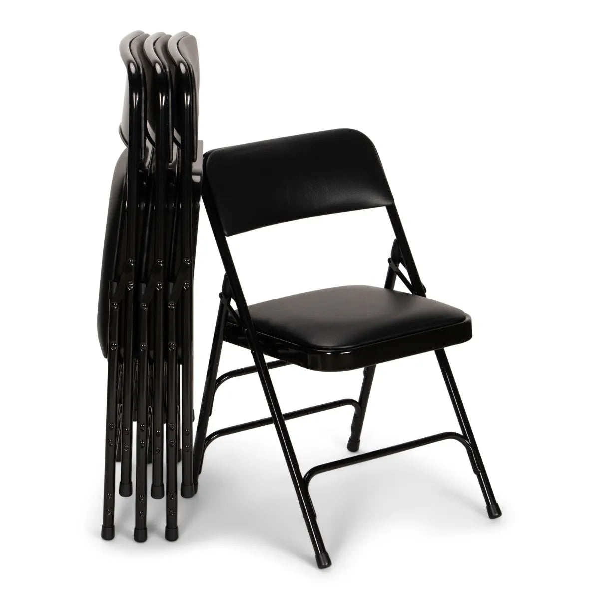 Titan Series Premium Triple-Braced Vinyl Padded Metal Folding Chair - Black