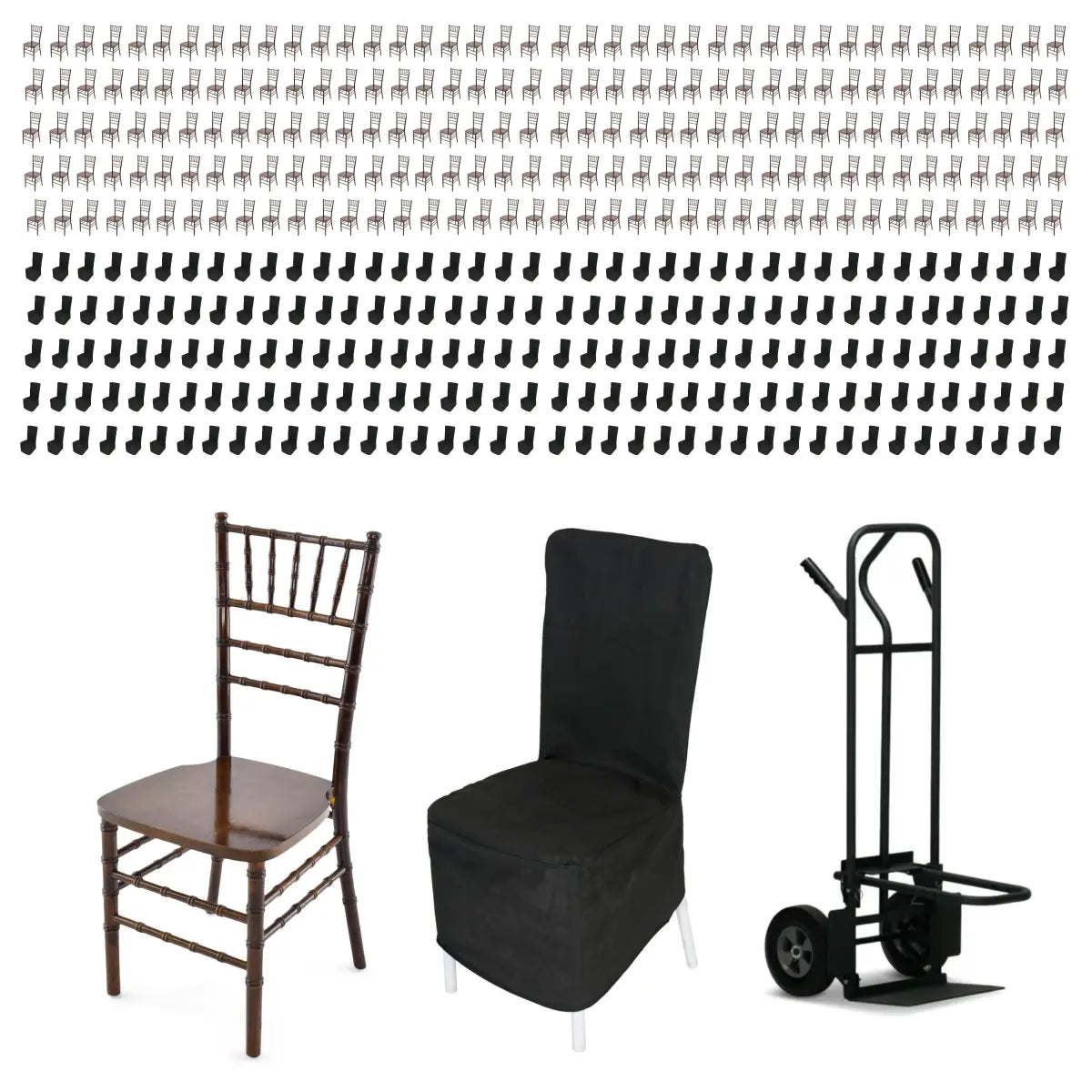 Wood Chiavari Chair Package - 200 Wood Chiavari Fruitwood Chairs with Cushion Option, 2 Stacking Chair Dollies Main image
