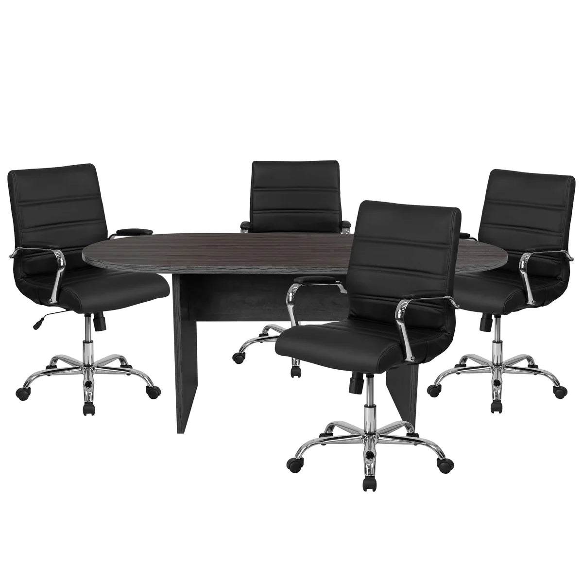 5 Piece Oval Conference Table Set with 4 Leather Soft Executive Chairs Free Shipping Main image