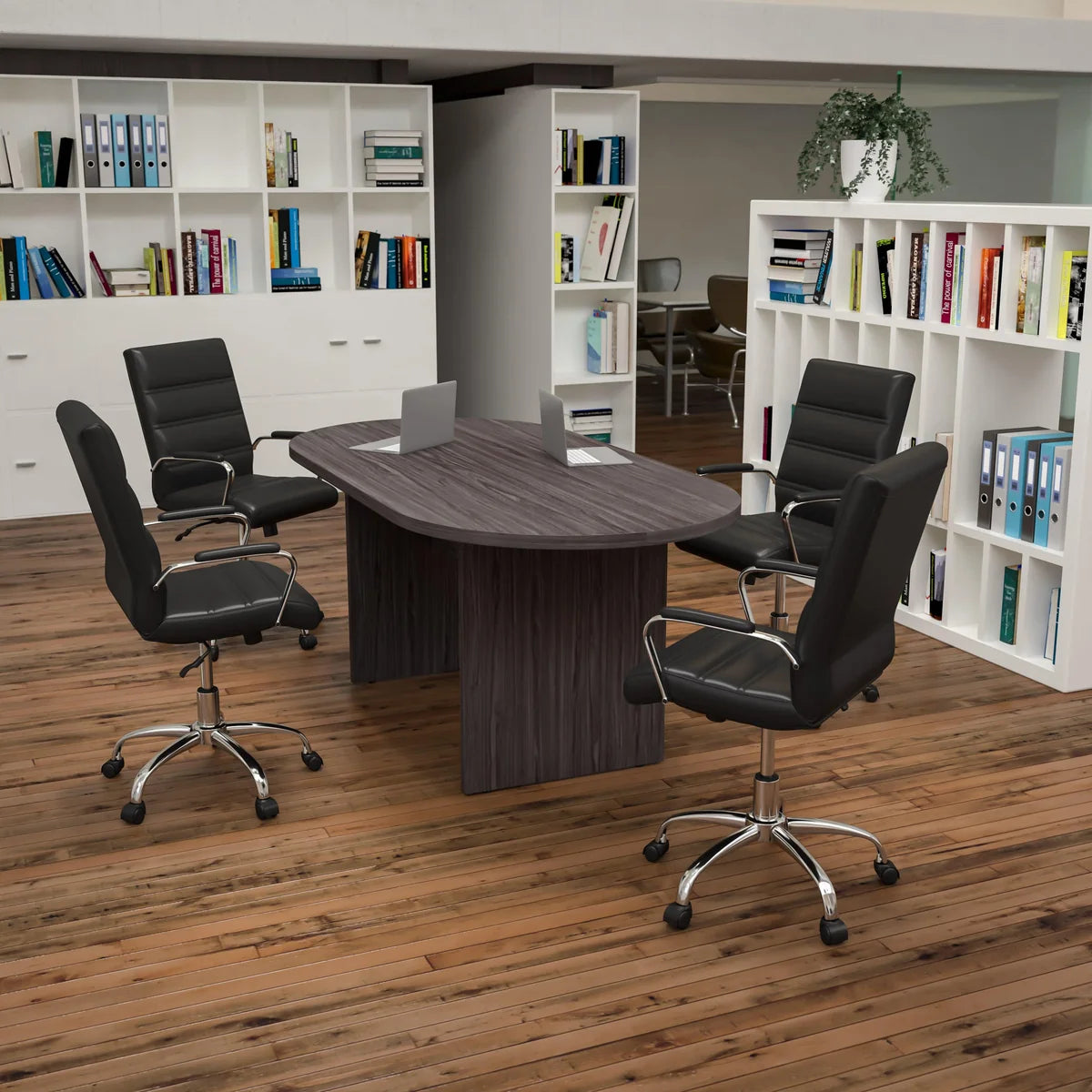 5 Piece Oval Conference Table Set with 4 Leather Soft Executive Chairs Free Shipping Secondary image