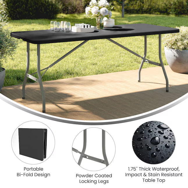 6-Foot Bi-Fold Black Plastic Folding Table Secondary image