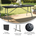 6-Foot Bi-Fold Black Plastic Folding Table
