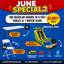 Promotional graphic for June Special 2 offer with chairs, tables, and water slide.