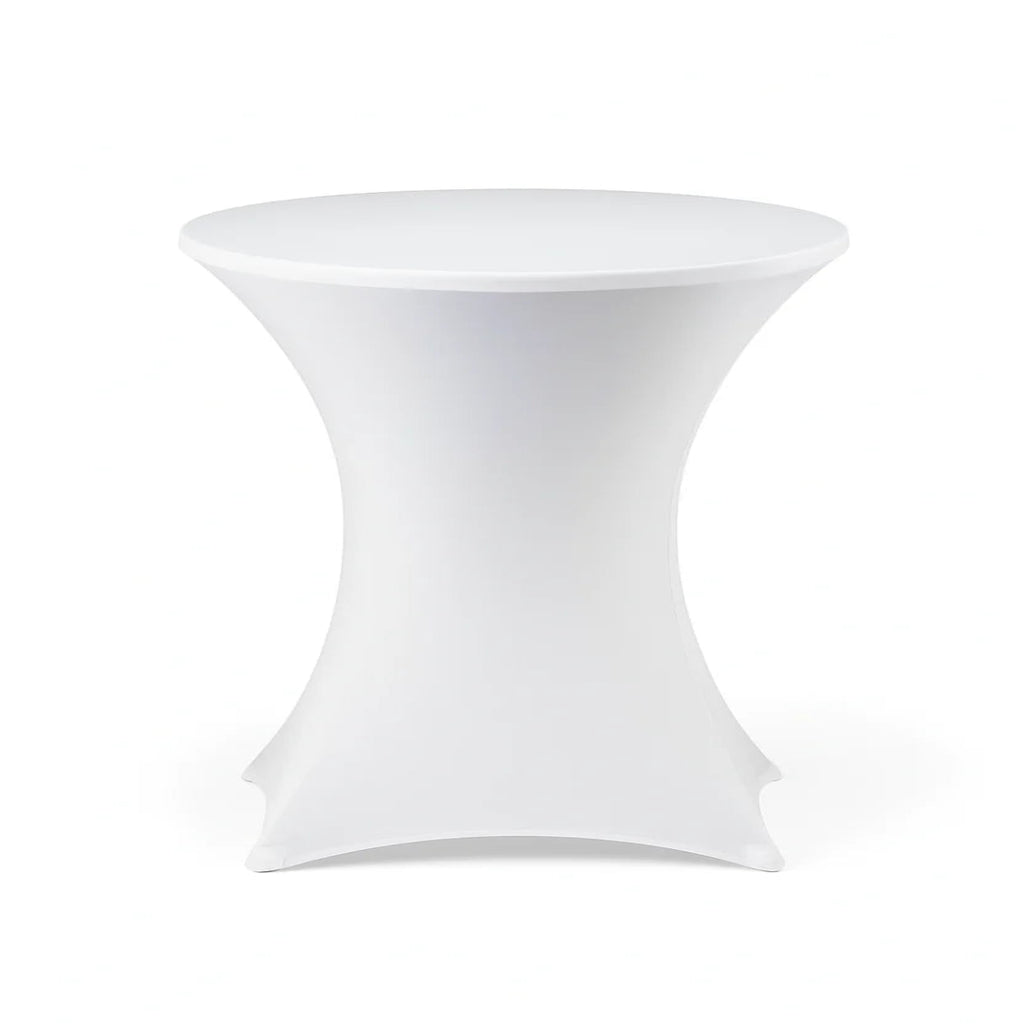 White cocktail table with a fitted cover on a white background