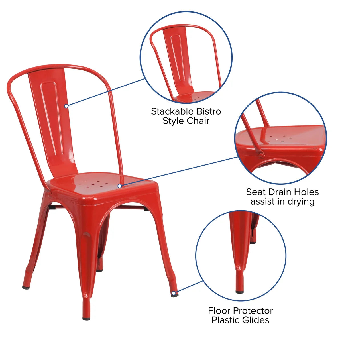 Commercial Grade Metal Indoor-Outdoor Stackable Chair RED
