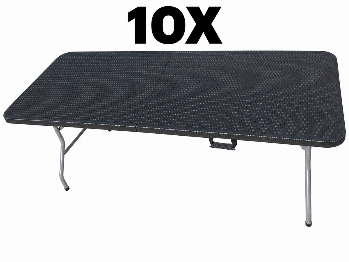 Pack of 10 -6 Ft Rectangular Folding Table w/ Grey Rattan Top