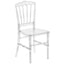 Clear plastic chair with intricate back design on a white background