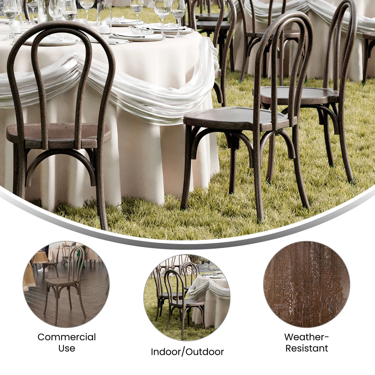 Silla Thonet de resina con aspecto de madera para interiores y exteriores comerciales