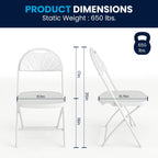 Silla plegable de plástico con respaldo tipo abanico, capacidad de 295 kg