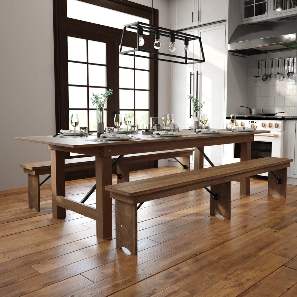 9' x 40" Rectangular Solid Pine Folding Farm Table