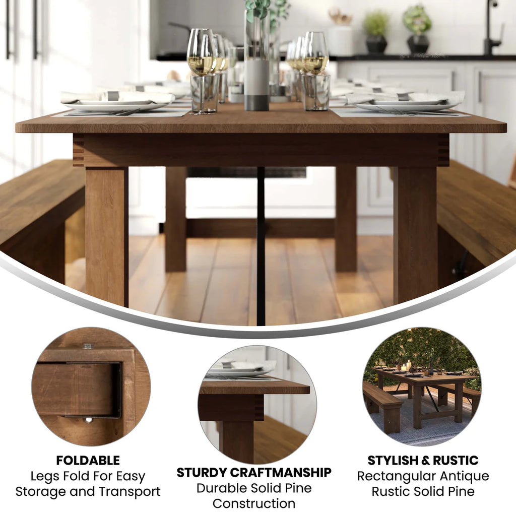 9' x 40" Rectangular Solid Pine Folding Farm Table