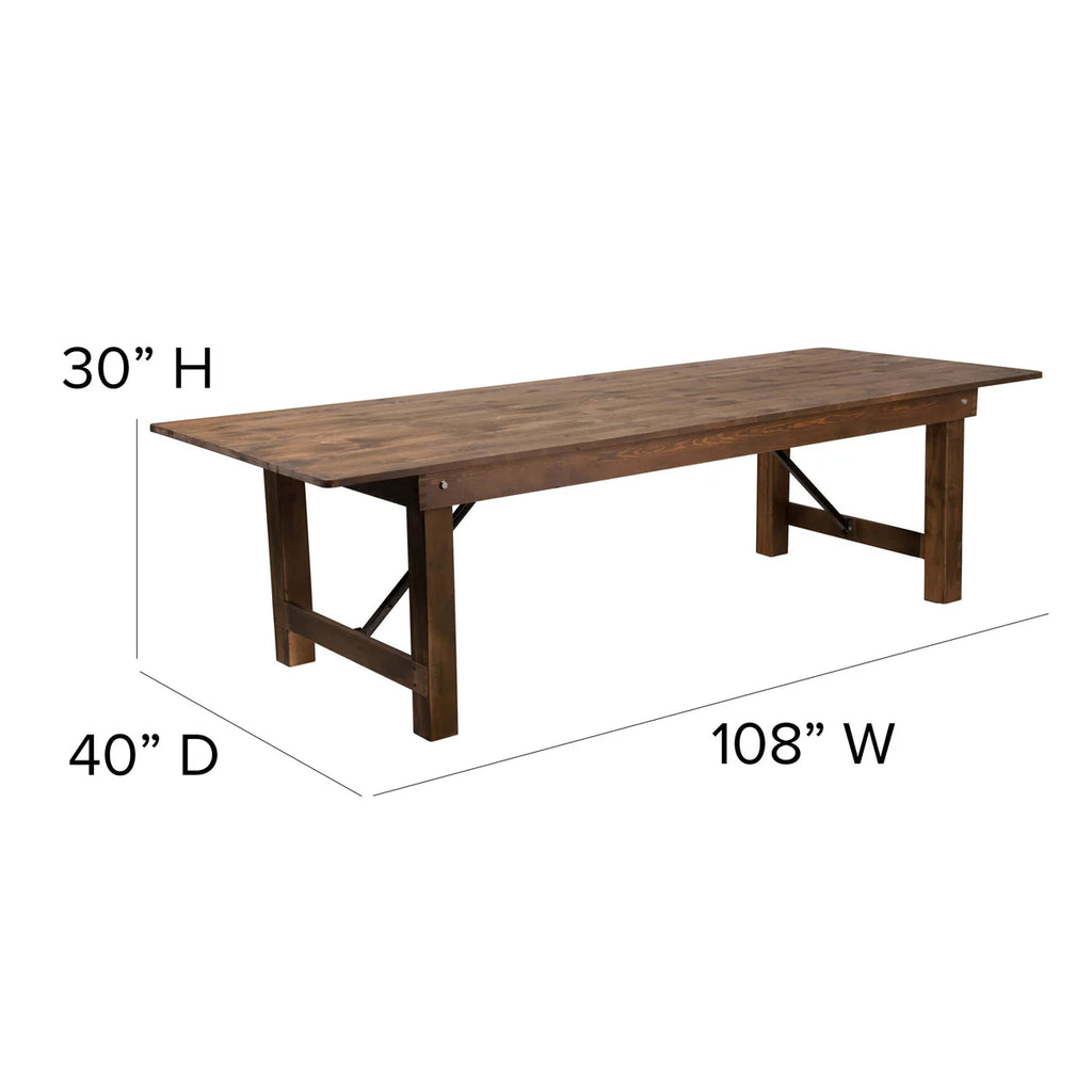 9' x 40" Rectangular Solid Pine Folding Farm Table