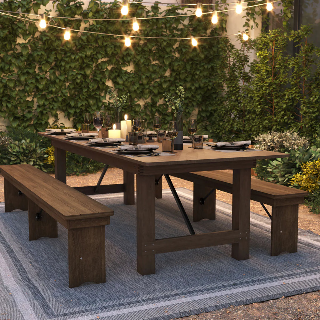 9' x 40" Rectangular Solid Pine Folding Farm Table