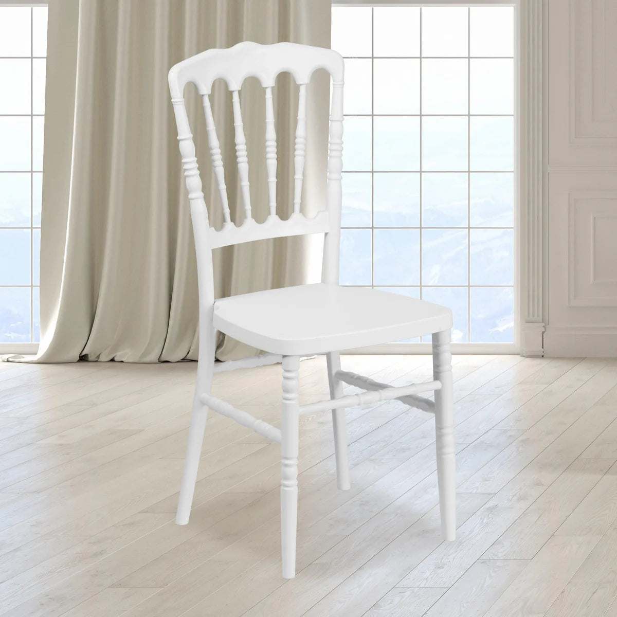 Silla Napoleón apilable de resina blanca con cojín gratis