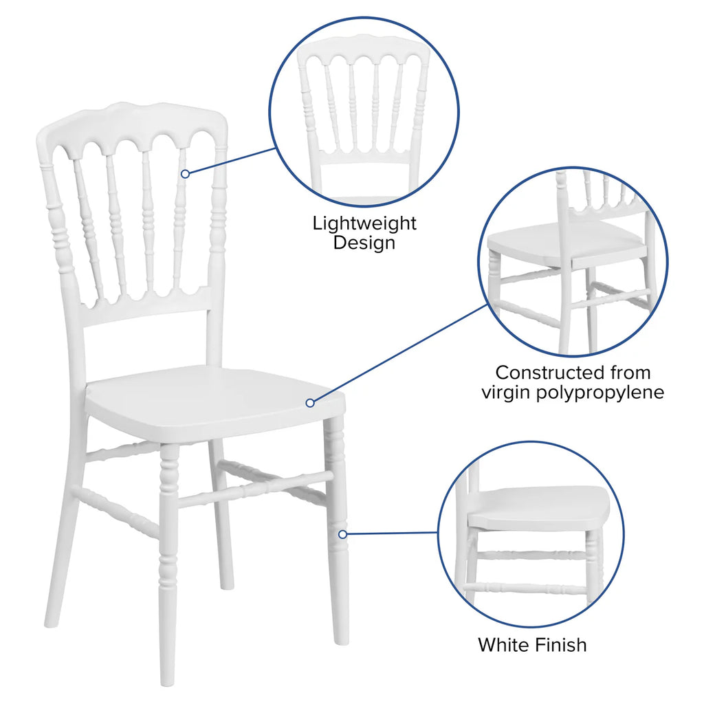 White Resin Stacking Napoleon Chair with Free Cushion
