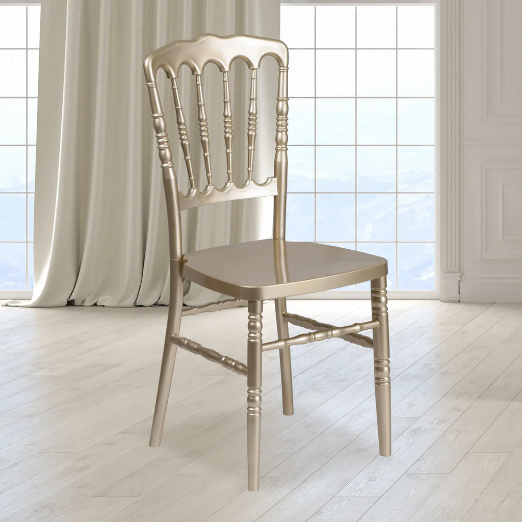 Gold Resin Stacking Napoleon Chair with Free Cushion