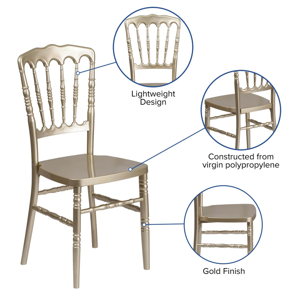Gold Resin Stacking Napoleon Chair with Free Cushion