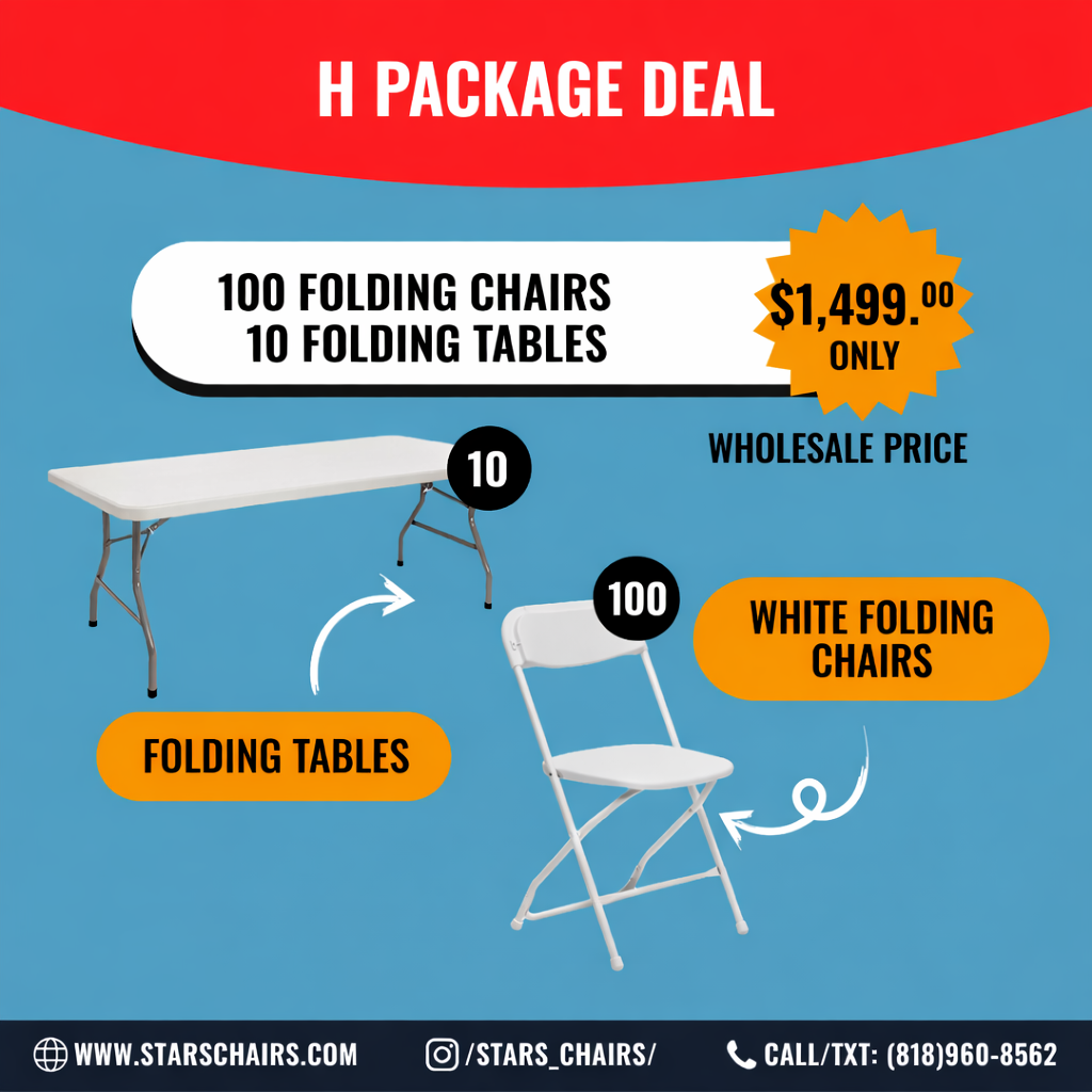 PACKAGE H 100 Chairs 10 Folding Tables 6 FT Fold in Half Main image