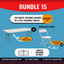 Promotional graphic for Bundle 15 with folding chairs and tables on a blue background.