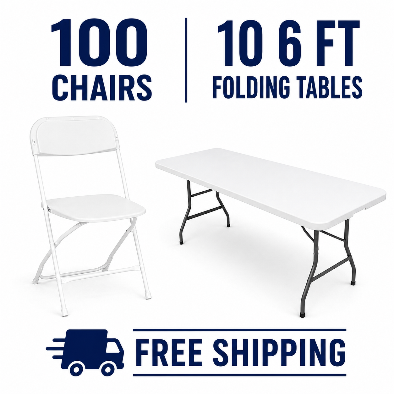 Package Deal #1 - 100 Plastic Chairs 10 Tables-FREE SHIPPING NEW*