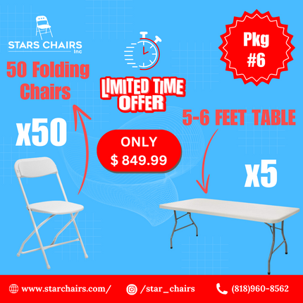 Starter pack Deal 50 Folding chairs 5 6-Feet tables