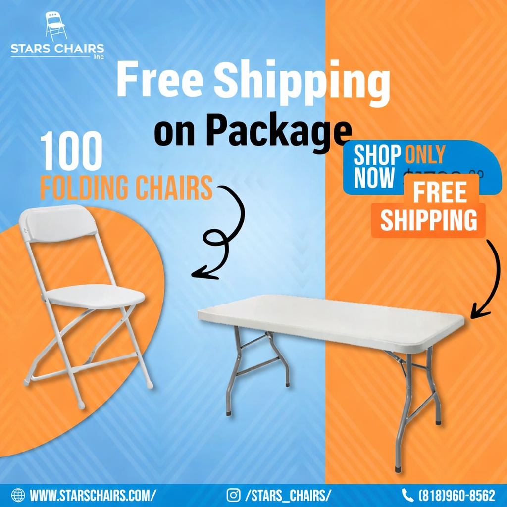 Package Deal #1 - 100 Plastic Chairs 10 Tables-FREE SHIPPING NEW*