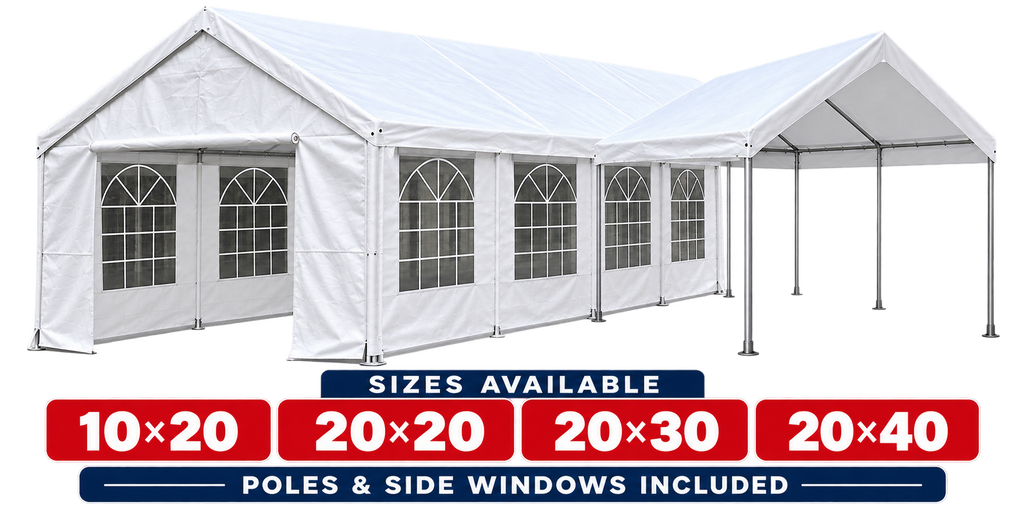 Commercial Canopy Tent – Poles & Window Sidewalls Included