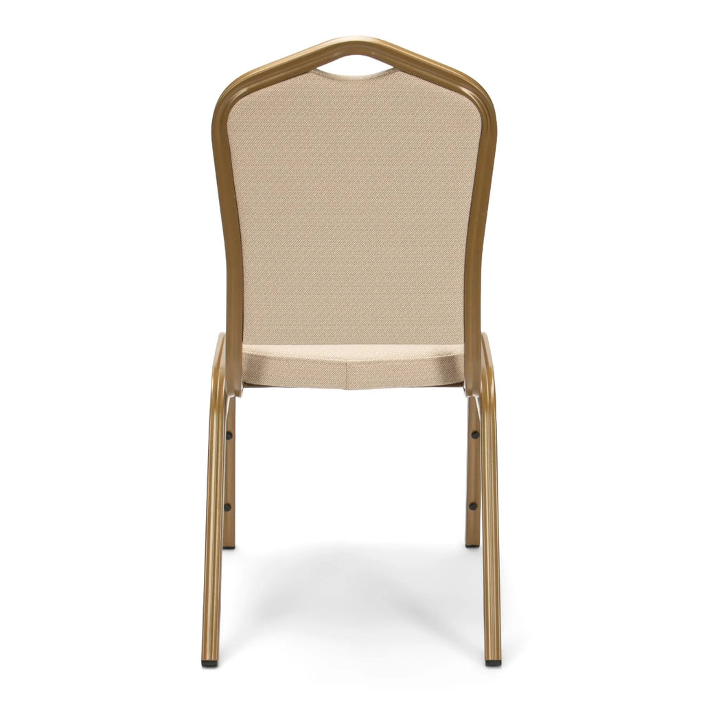 Crown Back Banquet Chair - Gold Frame with Beige Patterned Fabric