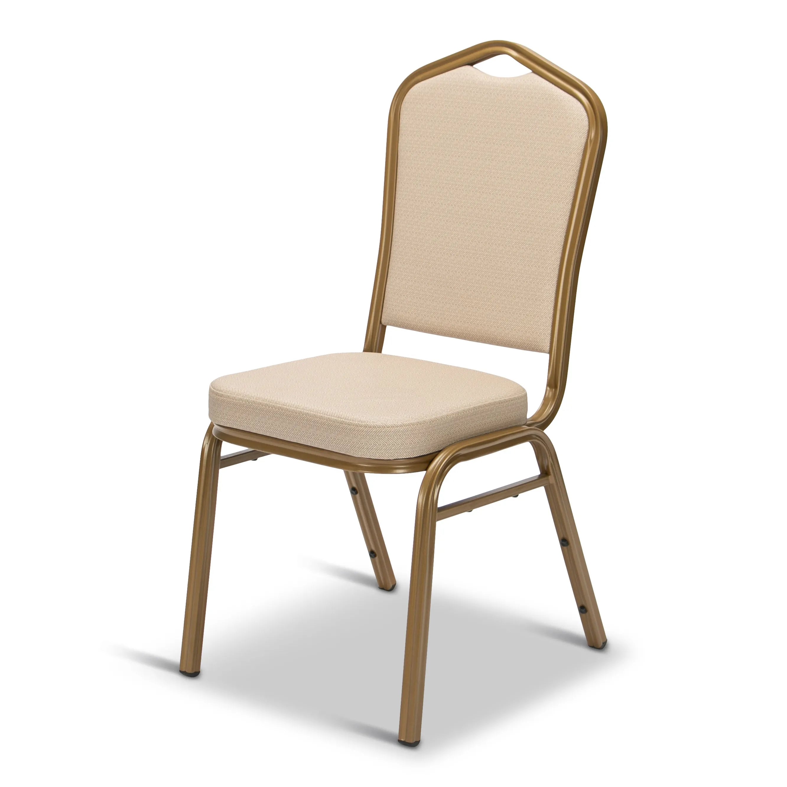 Crown Back Banquet Chair - Gold Frame with Beige Patterned Fabric Main image
