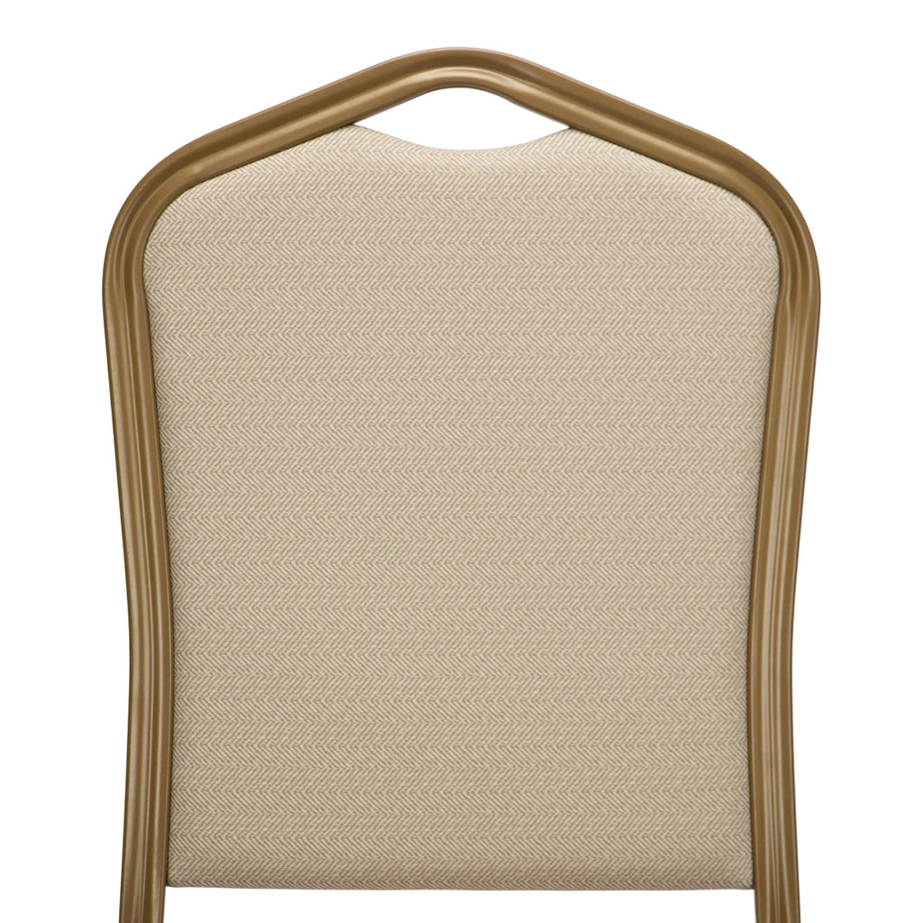 Crown Back Banquet Chair - Gold Frame with Beige Patterned Fabric