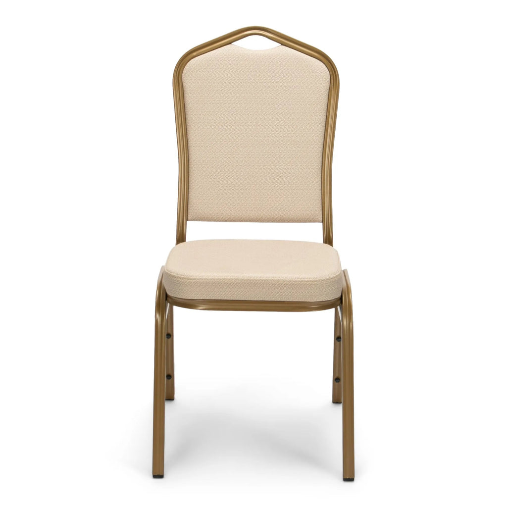 Crown Back Banquet Chair - Gold Frame with Beige Patterned Fabric