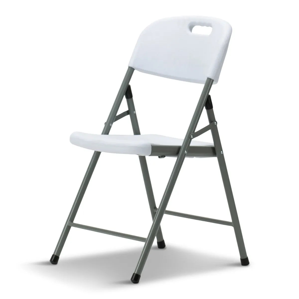 Titan Series Blow Molded White Plastic Folding Chair with Gray Frame Main image