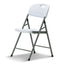 White folding chair with gray legs on a white background