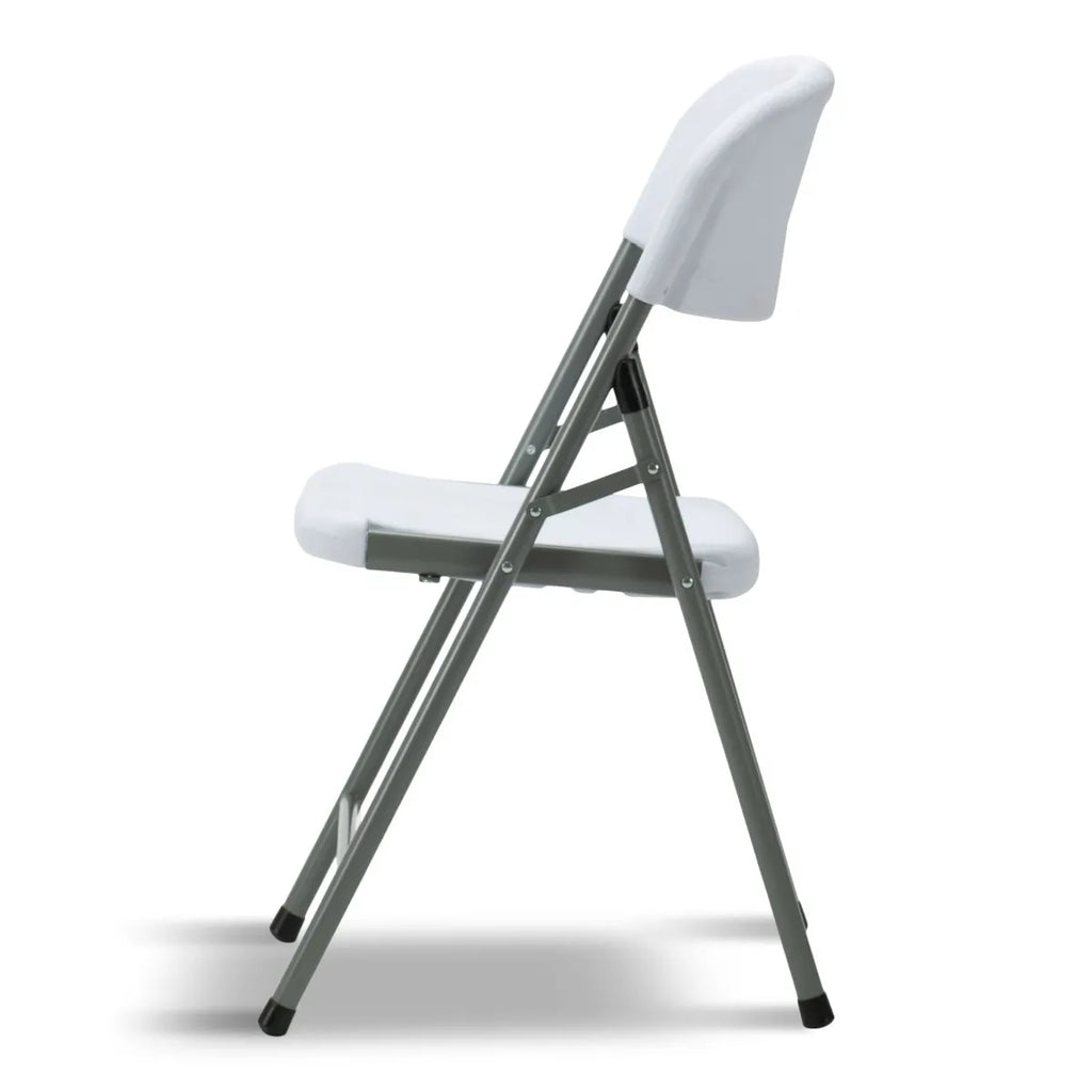 Titan Series Blow Molded White Plastic Folding Chair with Gray Frame