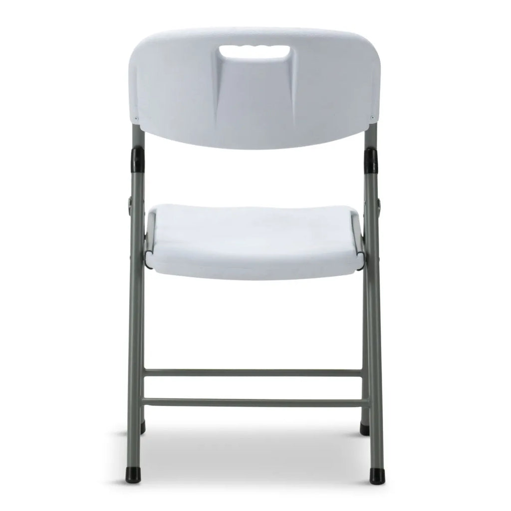 Titan Series Blow Molded White Plastic Folding Chair with Gray Frame