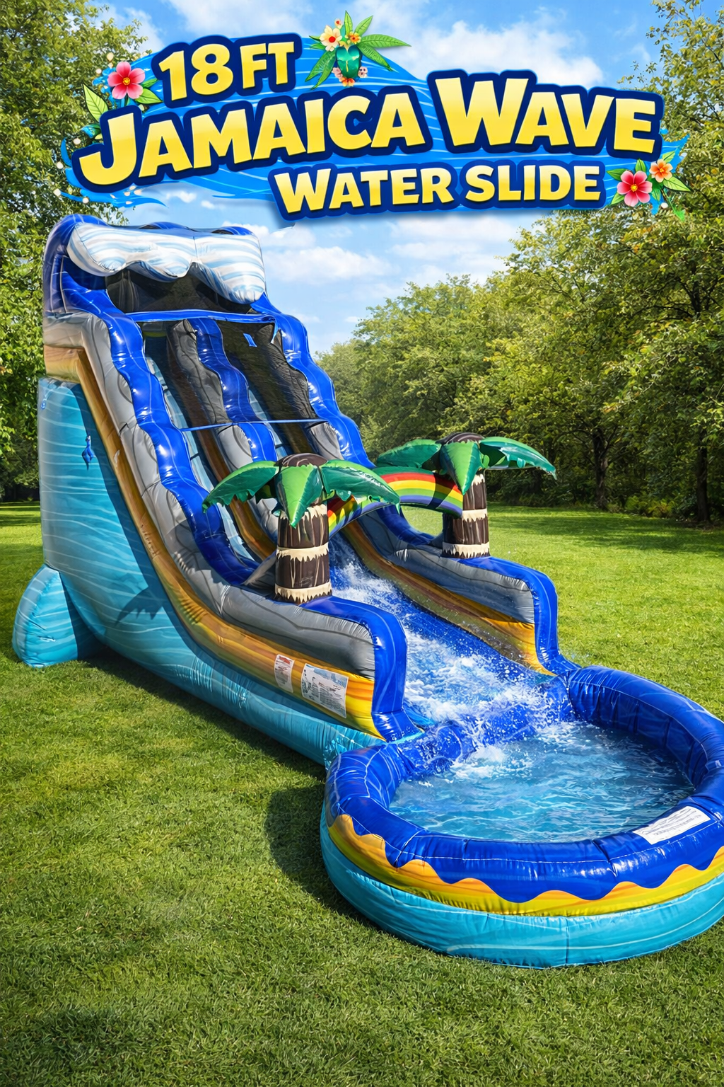 Tobogán de agua inflable húmedo y seco Jamaica Wave de 18 pies (incluye soplador)