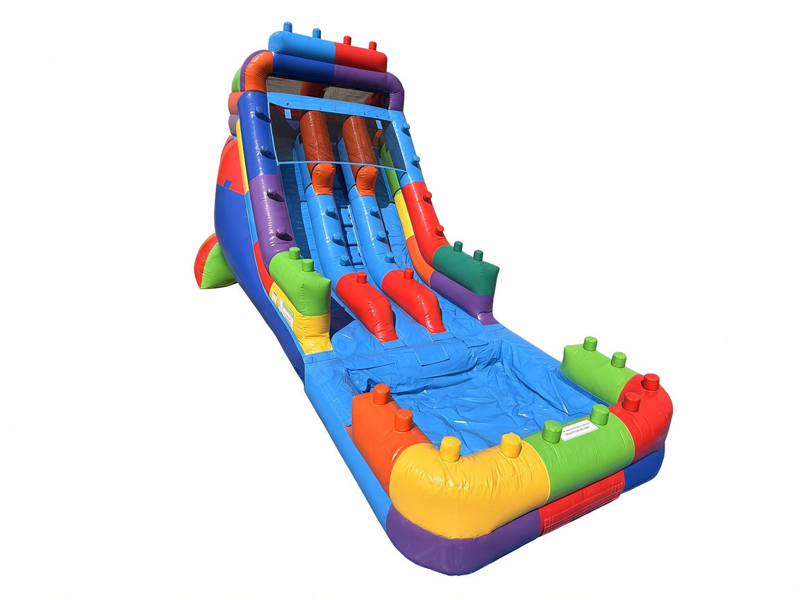 17 FT Dual Lane Brick Blaster Wet and Dry Water Slide (15 oz Vinyl)